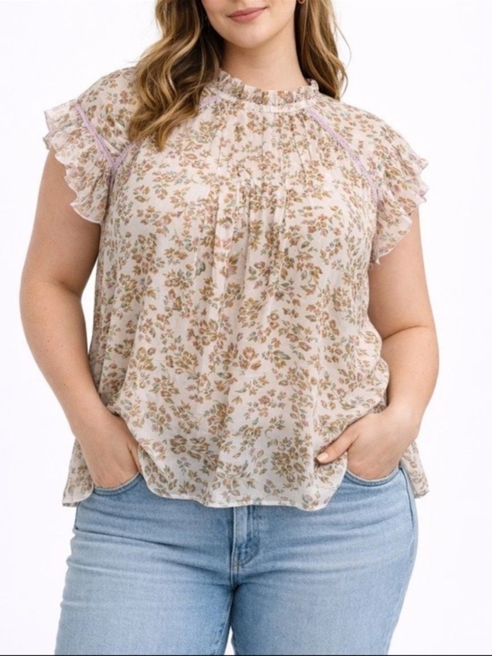 Nanette Lepore Pink Green Leopard Print Ruffle Sleeve Blouse XL Top